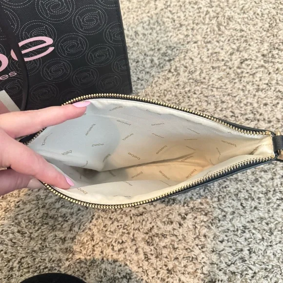 Bebe Los Angeles Monogram Logo Large Women’s Tote Bag with Matching Makeup Bag - Picture 13 of 15